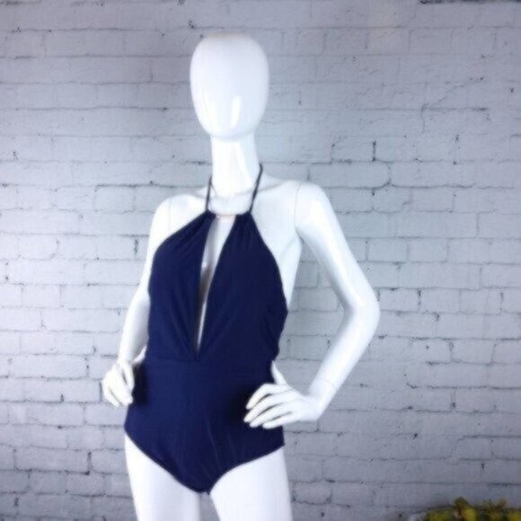 Ted Baker Halter Low Cut One Piece Swimsuit Navy Size 10 - Picture 1 of 6